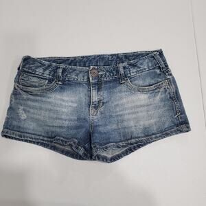 Y2K Aero Denim Shorts 14 Blue Distressed Short Shorts Raw Hem Casual Low Rise